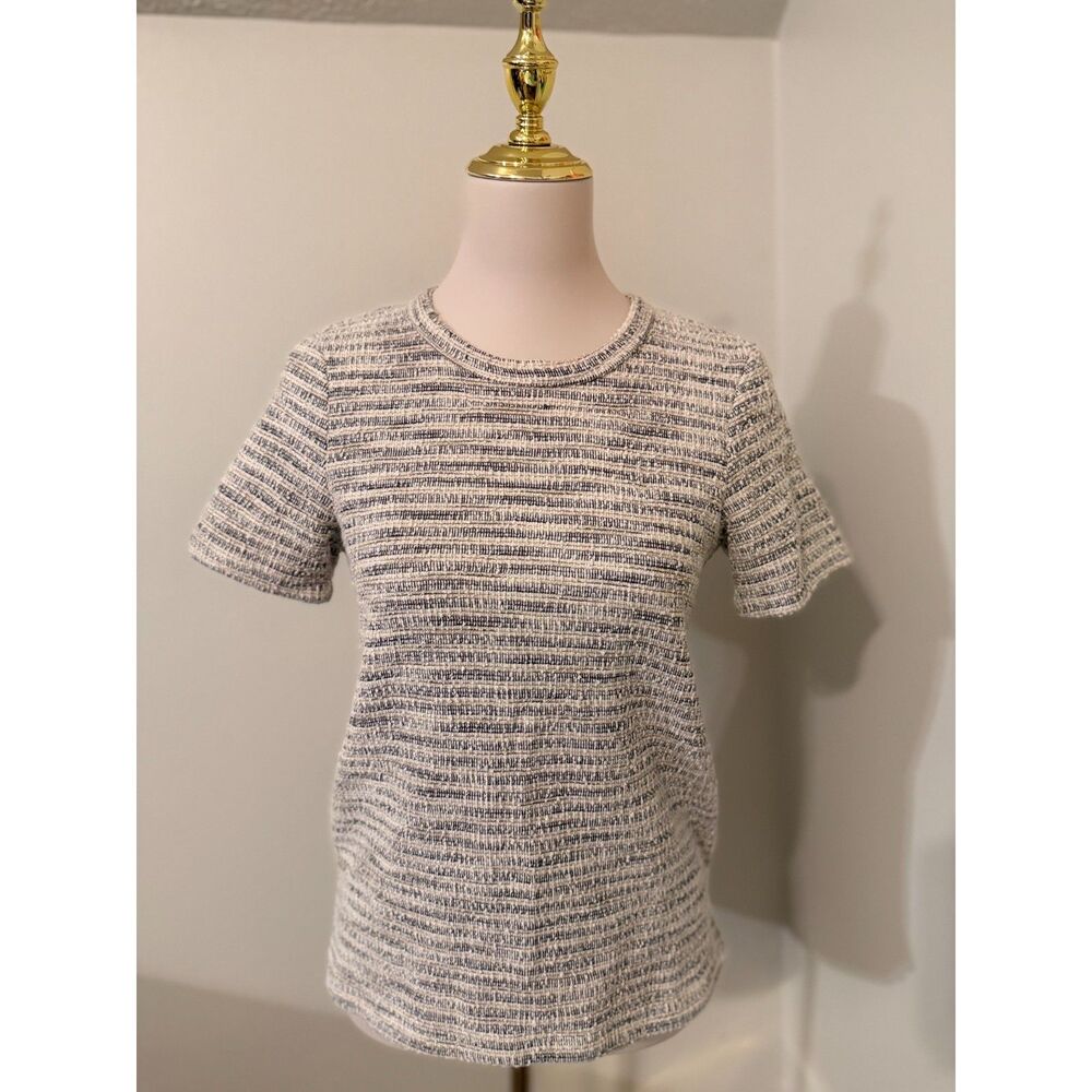 Anthropologie Postmark Tweed Metallic Lurex Top Women’s XS Cream Gray Zip Back